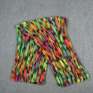 Hand Knit Scarf One Size Neon Rainbow Multicolor Fall Winter Bright 42" x 9"